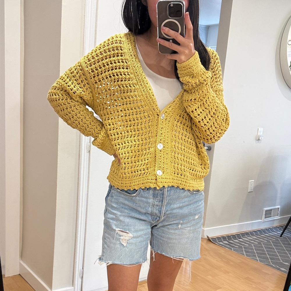 Vince Yellow Open-Knit Women's Cardigan